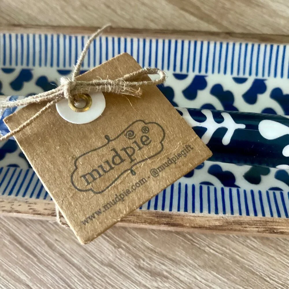 Mud Pie Blue Indigo Spoon Rest With Wooden Mango Spoon 2 Piece Set - Picture 3 of 4